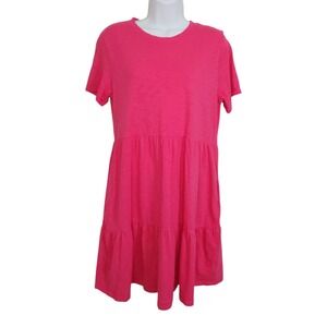 Gap Tiered Babydoll Swing Dress Sz S Hot Pink Cotton Pockets Casual Summer Boho